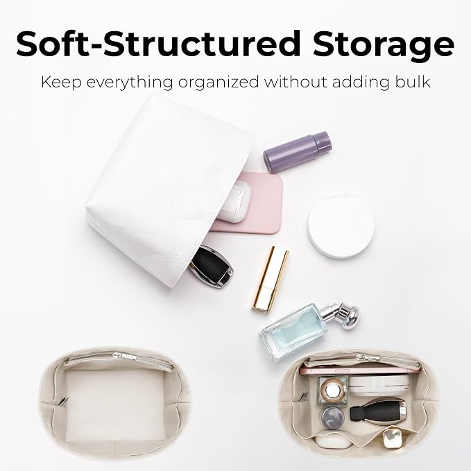 Purse Organizer Insert Compatible with LV All In BB | Handcrafted DuPont™ Tyvek®, Precision 1:1 Custom Fit, Craie w/ Zipper, Keep Bag Clean & Protected for Travel & Commute - Image 9