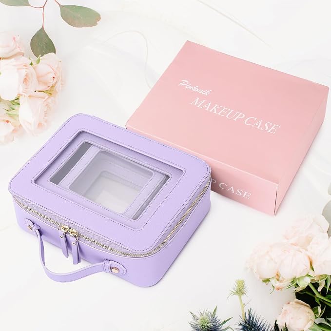 Pinkmik Clear Makeup Bag Waterproof Travel Case for Cosmetics and Toiletries Women's Purse Organizer and Clear Car Bag with Zipper (X/Purple, L+M+MINI) - Image 7