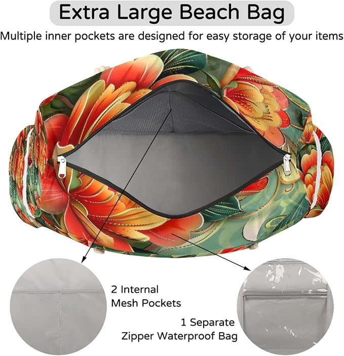 Large Beach Bag with Zipper Beach Bags for Women Water Resistant Swim Pool Bag - Image 7