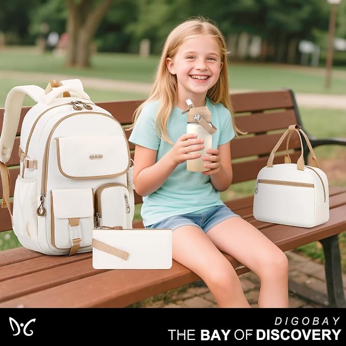 DIGOBAY Backpacks for Girls, 6PCS School Backpack with 14OZ Water Bottle Lunch Box Pencil Pouch for Teen Girls Kids Elementary Primary Middle High College Travel School bag Bookbag Set - Image 9