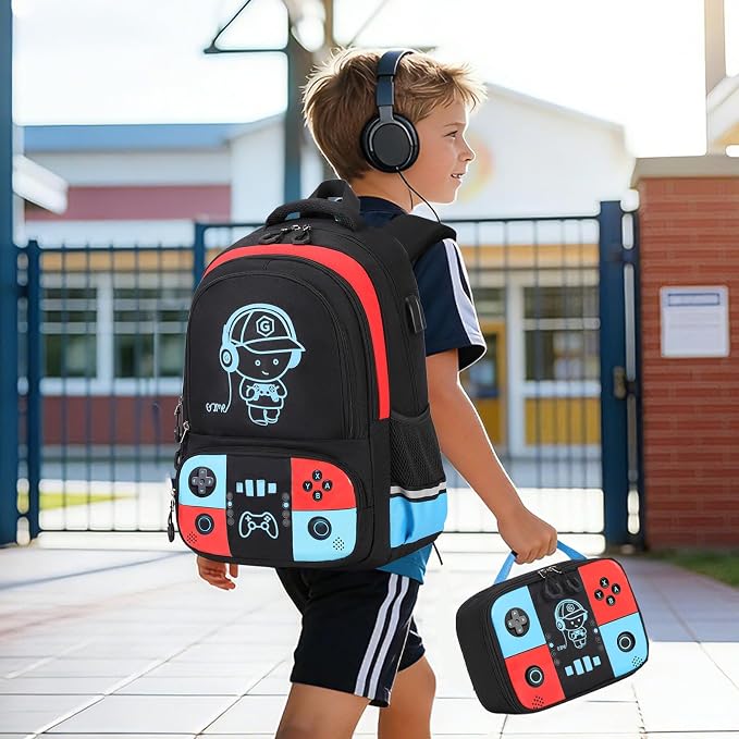 Bevalsa Backpack for School Boys, Cool Luminous Gamer Boys Schoolbag with Lunch Box & Pencil Case Set for Kids Teens Elementary Middle School, Bookbag Glow In The Dark(Red Blue Backpack) - Image 8