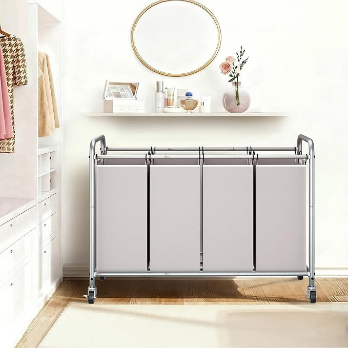 STORAGE MANIAC Laundry Sorter 4 Section, 47.5 Gal (180 L) Laundry Hamper with Wheels, Clothes Divider Basket Sorter, Separator Hamper Cart with Removable Bags, Gray - Image 7