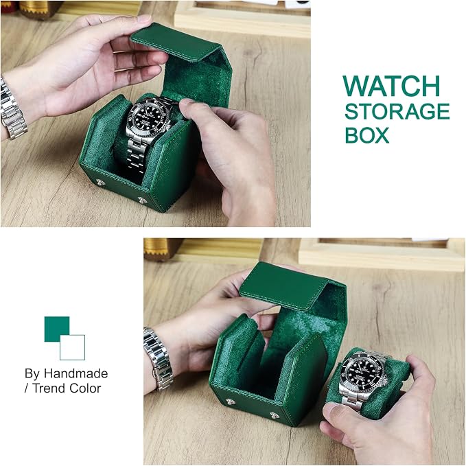 Hiram Handmade Leather Saffiano Leather Watch Roll Travel Case, Leather 1-Watches Roll Case for Treasured Watches and Bracelets(GREEN) - Image 7