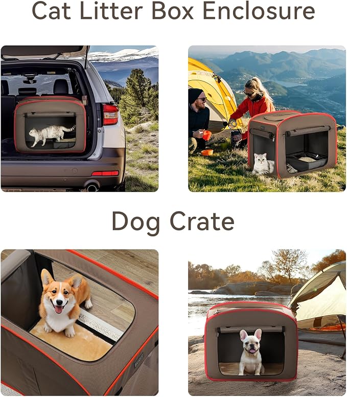 Petsfit Portable Cat Crate with Litter Box and Soft Cushion, Collapsible Pop Up Cat Kennel with Carrying Bag for Travel - Image 5