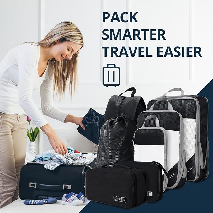 NICOSHOW 7 Set Compression Packing Cubes for Travel - Compressible, Lightweight, and Space-Saving Packing Cubes, Travel Essentials for Women, Black - Image 7