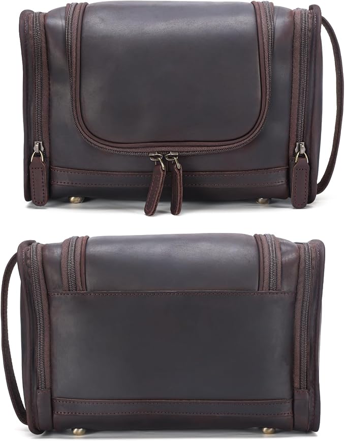 Polare Full Grain Leather Toiletry Bag Travel Dopp Kit Makeup Cosmetic Organizer Shaving Kit Wash Case with Hanging Hook - Image 9