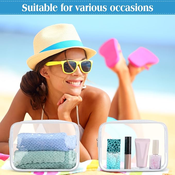 Sanwuta 100 Pcs Clear Makeup Bags Bulk Toiletry Bag for Travel Transparent Cosmetic Bag PVC Waterproof Travel Small Pouches with Zipper for Men and Women (White) - Image 7