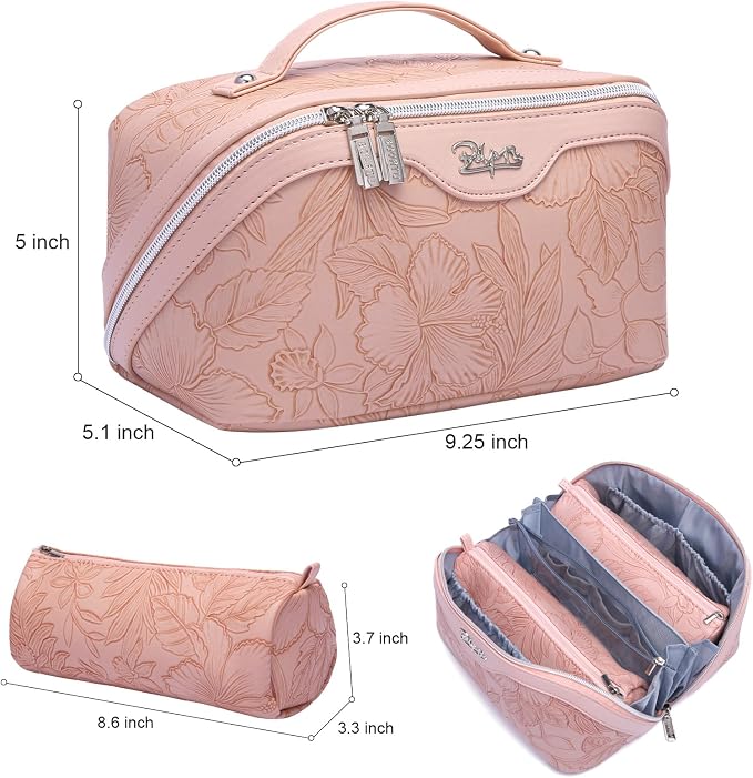 BOYATU Travel Makeup Bags Cosmetic Organizer Bag: 3-Set Large Capacity Make up Bag - PU Leather Toiletry Bags for Women - Wide Open Portable Pouch with Divider & Handle (01-Z-Pink) - Image 9