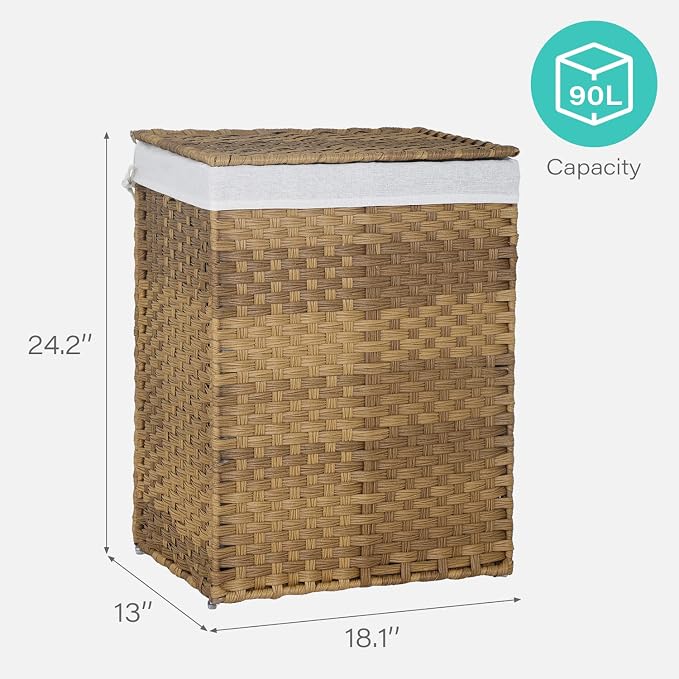 Paylesshere Laundry Basket Handwoven Laundry Hamper 90L/110L Foldable Rattan Hamper With Lid, 2 Removable Liner Bags & 6 Bags,Clothes Bathroom Basket,Natural - Image 8