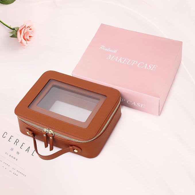 Pinkmik Clear Makeup Bag for Women Waterproof Travel Cosmetics and Toiletries Case Portable Makeup Oaganizer Bag Clear Car Bag with Zipper (X/Brown, M+L) - Image 7