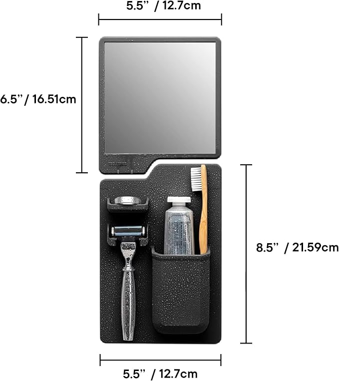 TOOLETRIES Harvey & Oliver, Shower Organizer & Shaving Mirror - Charcoal | Shower grooming station with a clear-view mirror and reusable organiser for everyday grooming. - Image 11