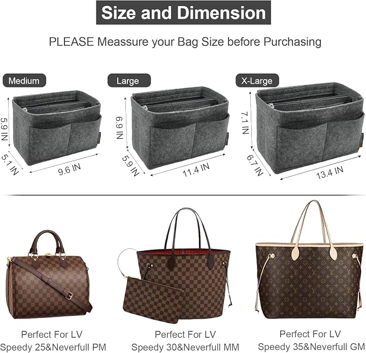 OMYSTYLE Purse Organizer Insert, Felt Tote Bag Organizer Insert with 5 Sizes, Handbag Dividers for Inside Purse, Compatible with Longchamp, Neverful, Speedy and More - Image 3