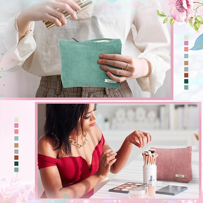 Hillban 12 Pieces Corduroy Makeup Bag Large Cosmetic Bag 10 x 7 Inches Zipper Storage Makeup Pouch Velvet Travel Toiletry Bag Brushes Accessories Organizer Purse for Women Gifts, 12 Colors - Image 6
