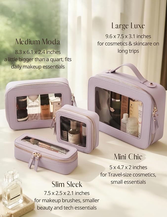 Popvibe Clear Makeup Bag Travel Cosmetic Case Transparent Toiletry Bag with Zipper, Portable Make Up Organizer Traveling Compact Car Bag for Essentials, Purple, Medium - Image 7