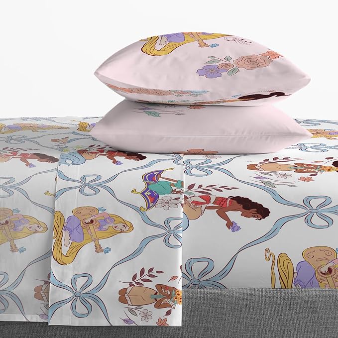 Jay Franco Kids Sheet Set with Fitted, Flat Sheets & Pillow Cover - Ultra-Soft Bedding with Pillowcase for Room Decor, White – Disney Princess, 4 Piece Queen - Image 6