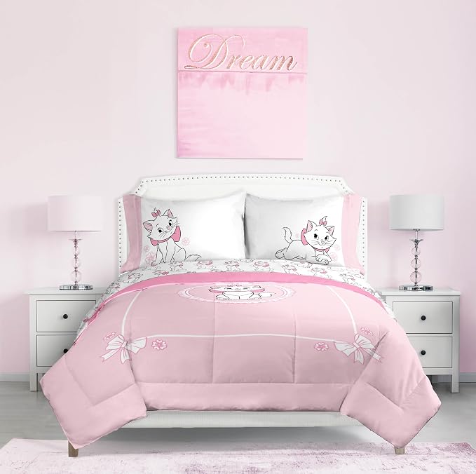 Disney Aristocats Marie Queen Comforter Set 7 Piece Kids Bedding, Pink | Bed in a Bag, Comforter Sheets Shams Pillowcases, Official Brand, Soft Microfiber, Machine Washable, Girls Gift - Image 7