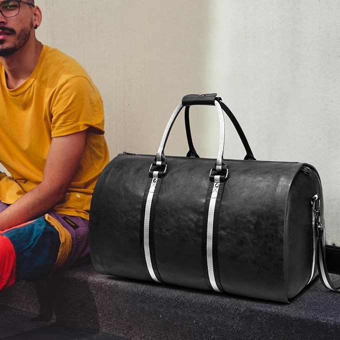 Leather Garment Bags for Travel, Convertible Carry on Garment Duffel Bag for Men, 2 in 1 Waterproof Foldable Travel Suit Bag with Shoulder Strap Weekender Bag with Shoe Pouch - Image 6