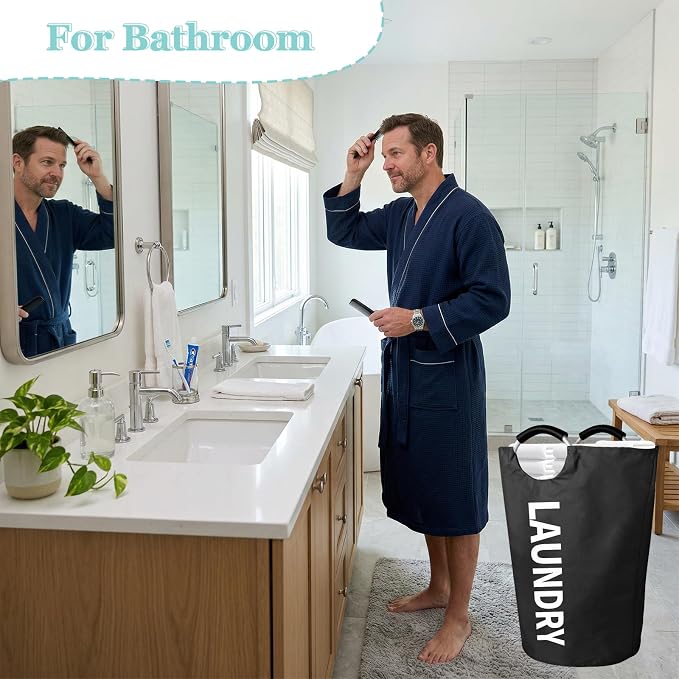 WOOHA 125L Large laundry basket,Collapsible laundry hamper, Tall Clothes Baskets Folding Washing Bin Foldable Fabric Hamper Bags for Bedroom, Closet,Bathroom,College,laundry bag,Black - Image 9