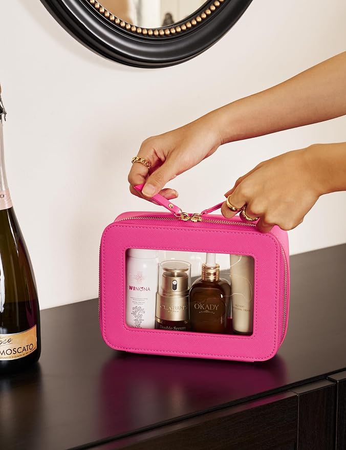 Popvibe Clear Makeup Case Toiletry Bag Travel Medium Clear Cosmetic Bag with Zipper, Make Up Bag Organizer Traveling TSA Approved Transparent Bag Car for Essentials, Mini & Medium, Hot Pink - Image 8