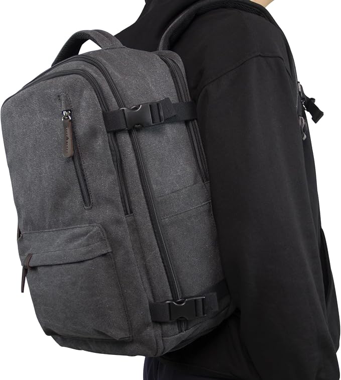 KAUKKO Canvas Travel Backpack, Personal Item Airline Approved, Carry On Backpack with Multi-Pockets and Shoe Pouch, fit 15.6 inch Laptop, 40L Weekender Bag, 11-BLACK - Image 7