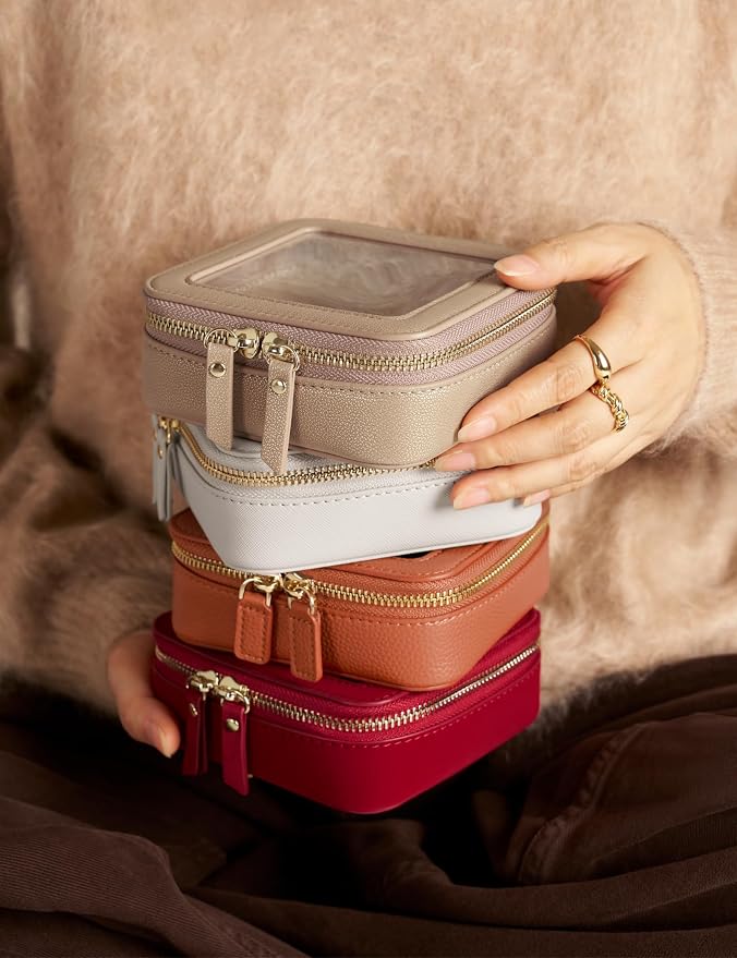 Popvibe Clear Makeup Bag Travel Cosmetic Case Toiletry Bag with Zipper, Portable Make Up Organizer Traveling Compact Car Bag for Essentials, Red, Mini - Image 8