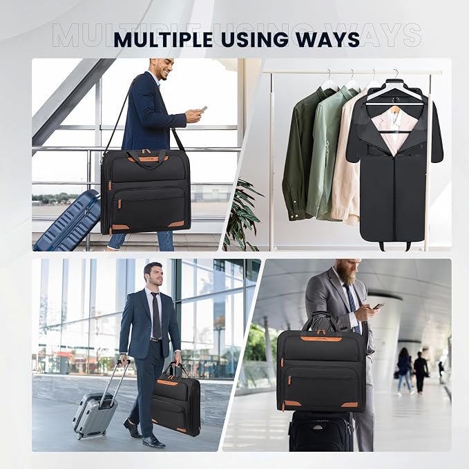 Garment Bags for Travel, Double Layered Carry on Garment Bag with Shoulder Strap, Foldable Suit Travel Bags for Men, Wrinkle Free Garment Travel Bag for Hanging Clothes, Black - Image 7