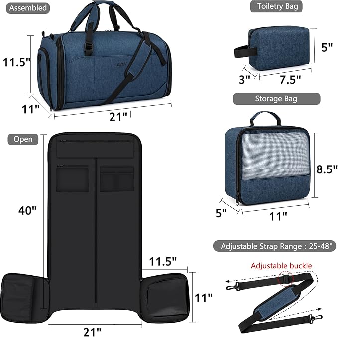 Convertible Garment Bags for Travel - Carry on Garment Duffle Bag with Backpack Straps for Men Women, 4 in 1 Large Travel Duffel Bags with Shoes Compartment Hanging Suit Dress Weekender Bag 3pcs Set - Image 7