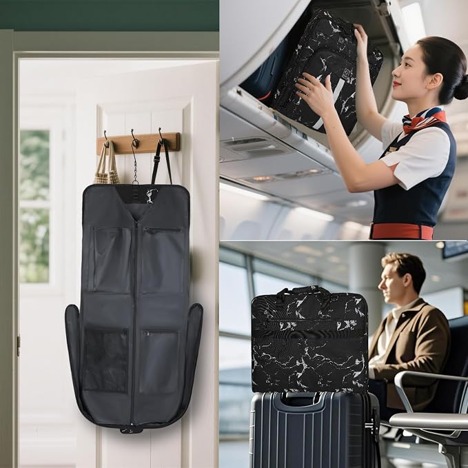 Goloni Garment Bag For Men Women Travel & Business,Hanging Clothes & Multiple Compartment,Waterproof Foldable Suit Bag Marble - Image 7