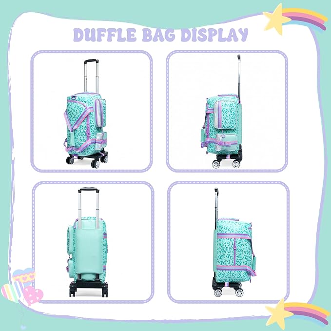 Kids Rolling Duffle Bag with Wheels for Girls - Travel Overnight Bag with Makeup and Toiletry Bag - Dance Bag for Women - Image 6