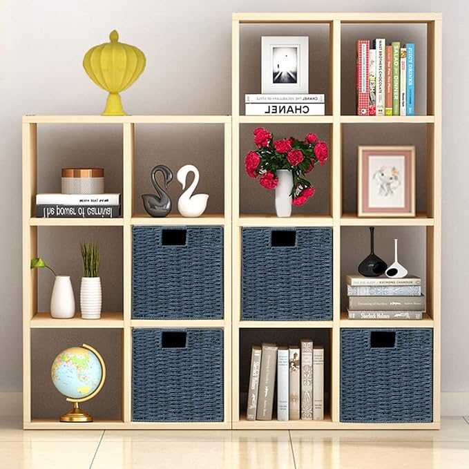 Vagusicc Wicker Storage Basket, Set of 2 Hand-Woven Storage Baskets for Shelves with Handles, Foldable Cube Storage Bins Organizer, Blue 13x13 Inch Large Wicker Baskets for Pantry Bedroom Decor, Blue - Image 7