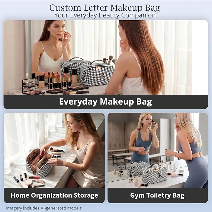 Personalized Gift Travel Makeup Bag: Initial Makeup Organizer Bag for Women | 3-in-1 Custom Make up Bag Set - Vegan Leather Travel Cosmetic Bag - Luxury Gift for Women – Birthday, Anniversary, Graduation - Image 9