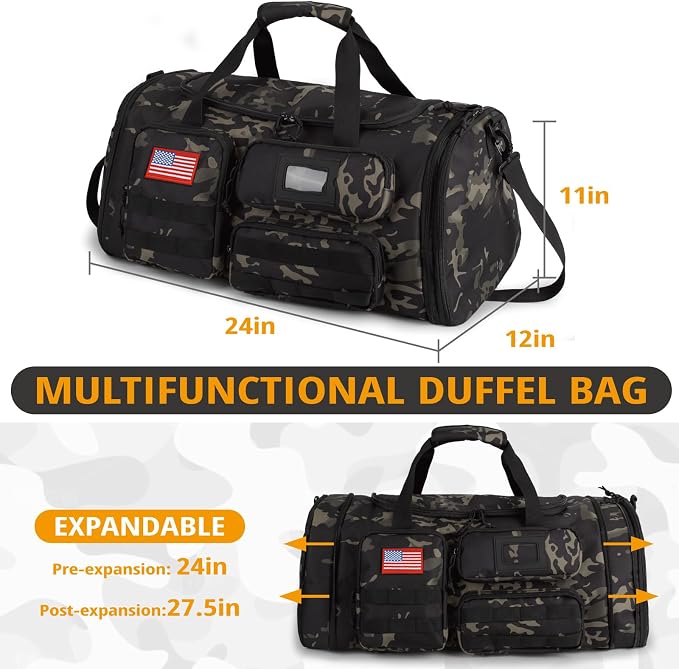 Expandable Gym Bag For Men,Tactical Large 3 in 1 Sports Duffle Bag With Shoes Compartment,Water Resistant Sports Gym Tote Bags Multi-functional Weekend Travel Backpack Overnight Bag - Image 7