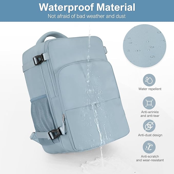 Sinaliy Travel Backpack, TSA Carry on Flight Approved Backpack | Waterproof 17.3 Inch Laptop Backpack with Multi-Pockets, Personal Item Travel Bag for Work, College, Business, Light Blue - Image 9