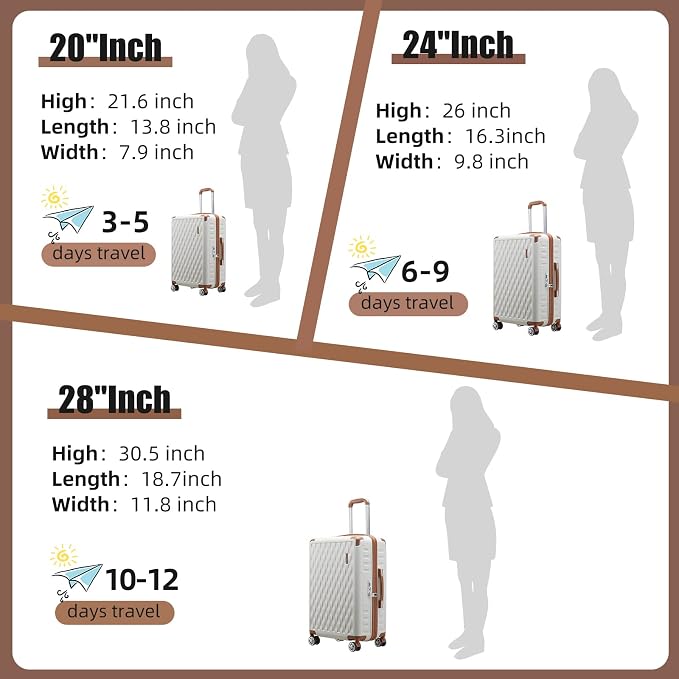 Melalenia Luggage 10 Piece Sets Clearance,Large Suitcase Set Spinner Wheels with TSA Locks,Hard Shell Luggage Sets for Women Travel Suitcase (White brown) - Image 7