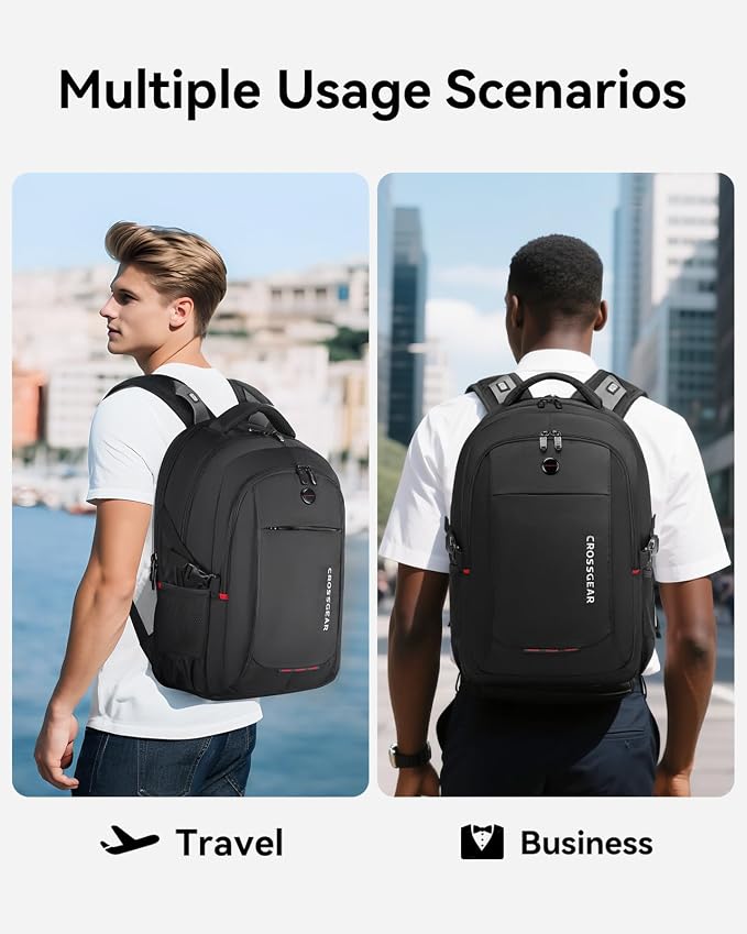 CROSSGEAR Travel Laptop Backpack for Men, 15.6-Inch Large Computer Business Backpack, Multi-pocket, USB Port, Breathable Padded, Water Resistant Work Casual Daypacks - Image 7