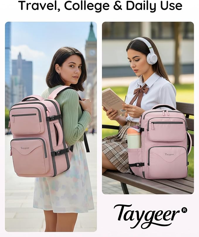Taygeer Travel Backpack for Women, Travel Personal Item Bag with Shoe Pouch | TSA Approved Under Seat Carry on Backpack with Water Bottle Pocket Fits 15.6inch Laptop, Travel Essentials for Airplanes,Pink - Image 9