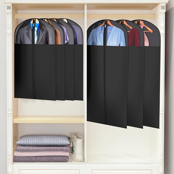 Univivi Long Garment Bags for Hanging Clothes, 54" Dress Bags for Gowns Long for Closet Storage with Large Visible Window for Long Suits, Coats, Dresses, 6 Pack, Black - Image 6