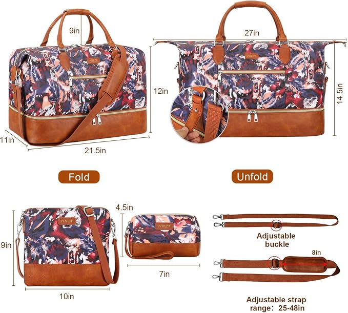 ITIEZY Weekender Overnight Bag for Women - Large Travel Duffel Bag with Shoe Compartment, Gym Duffel Bag Hospital Bag Carry On Tote Bags for Airplanes with Crossbody Bag Toiletry Bag 3Pcs Set - Image 7