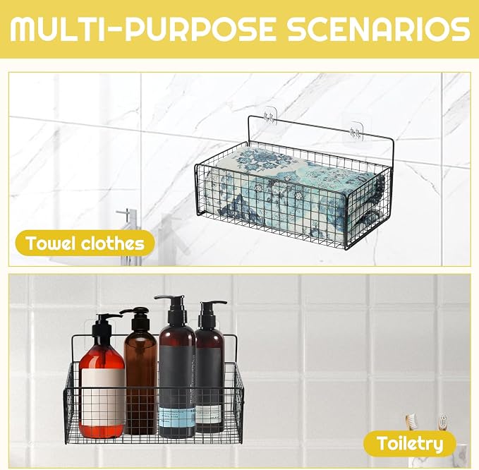 2 Pack Bath Organizer,Hanging Metal Mesh Shower Caddy with Adhesive Hooks for Bathtub Easy Access Toys,Large Bath Storage Holder for Storing Toiletries,Cosmetics, Clothes(Black) - Image 6