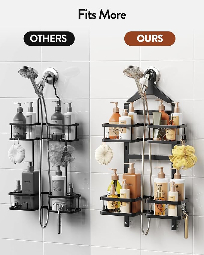 Orimade Adjustable Hanging Shower Caddy for Handheld Shower Heads, Rustproof Bathroom Shelf Organizer Over Showerhead Storage Rack with 8 Hooks, Easy-Clean Removable Baskets & Triple Anti-Slip Fixing - Image 9