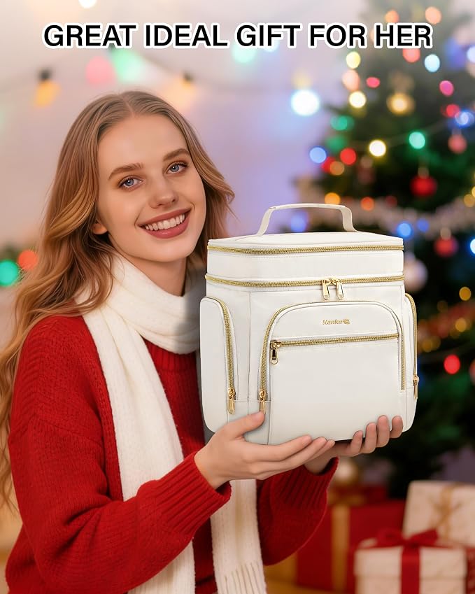 Hanke Large Toiletry Bag for Women Travel, Double Layer Organizer with Wide Opening for Full-Size Cosmetics & Toiletries, 12.2L Water-Resistant Makeup Bag,Off White - Image 10