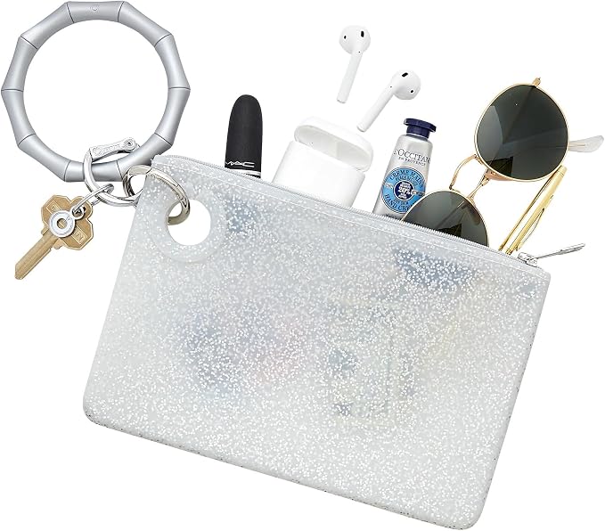 Oventure Large Silicone Pouch - Quicksilver Confetti Glitter | Waterproof Zipper Bag & Holiday Gift for Women, Makeup & Travel - Image 3