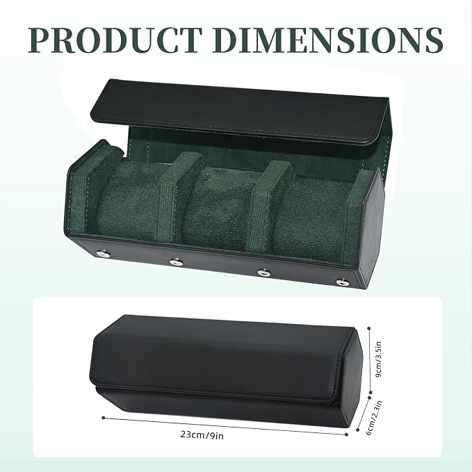 Luxury Hexagonal Leather Travel Watch Roll for 3 Watches, Black Green | Multiple Watch Capacity,Premium Hexagon Leather,Velvet M-Shaped Cushions,Secure Snap Closure,Storage Organizer - Image 7