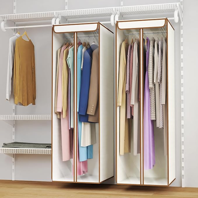 Univivi Garment Bags for Hanging Clothes, Large Clothes Storage Bags Closet Organizer with Clear Window, Premium Hanging Garment Storage Bag for Suits, Coats, Dresses, 54", 2 Pack (Beige) - Image 6