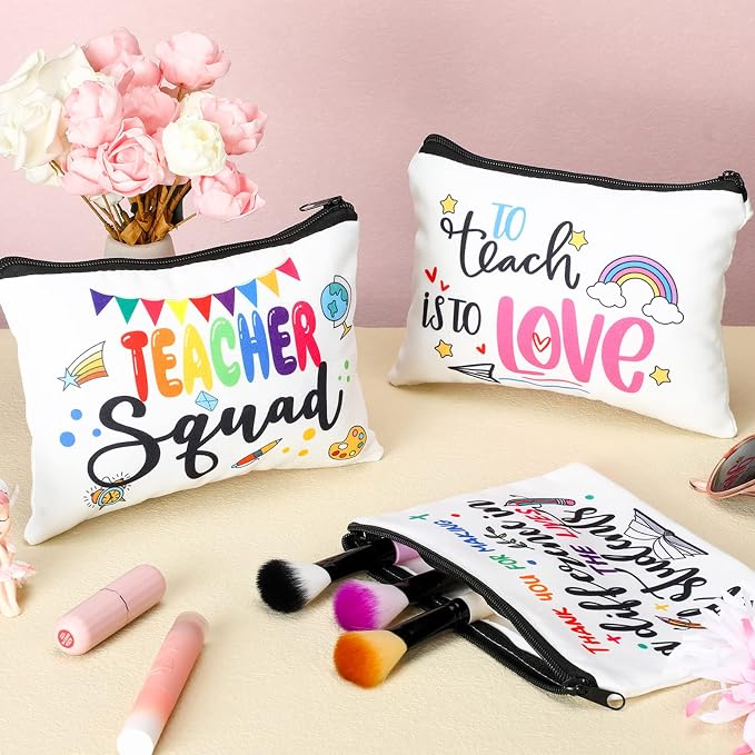 Hillban 32 Pcs Teacher Appreciation Gifts Bulk Colorful Appreciation Makeup Bag Funny Pencil Pouch for Women Thank You Gifts for Teacher Birthday Retirement(Cute) - Image 7