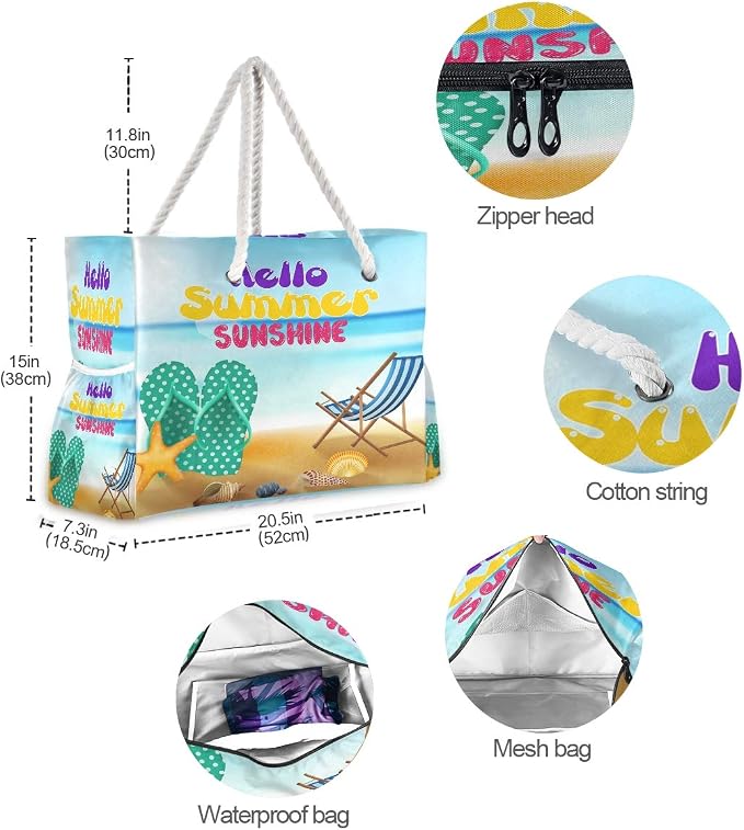 senya Large Beach Shoulder Bags Canvas Tote Water Resistant for Gym Travel Daily - Image 6