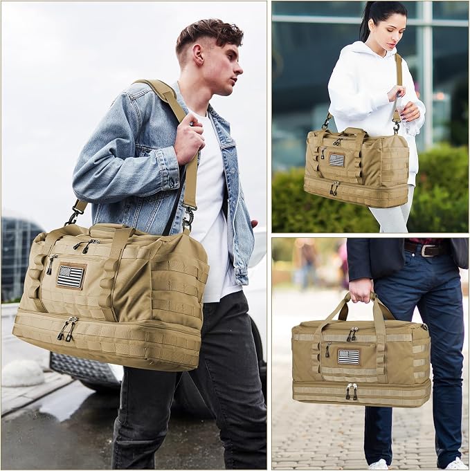 Travel Bag for Men Women, Gym Bag & Tactical Duffle Bags for Travel, Carry on with Toiletry Bag and Shoe Compartment, Weekender Overnight Trip with Wet Pocket for Workout Medical, Brown - Image 7