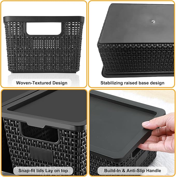 Storage Bins with Lids | Plastic Storage Baskets with Lids for Office Organization,Stackable Organizing Bins with Latching Design, Easy-Clean Boxes for Home, Office, Toys & Classroom Supplies, 6 packs - Image 8