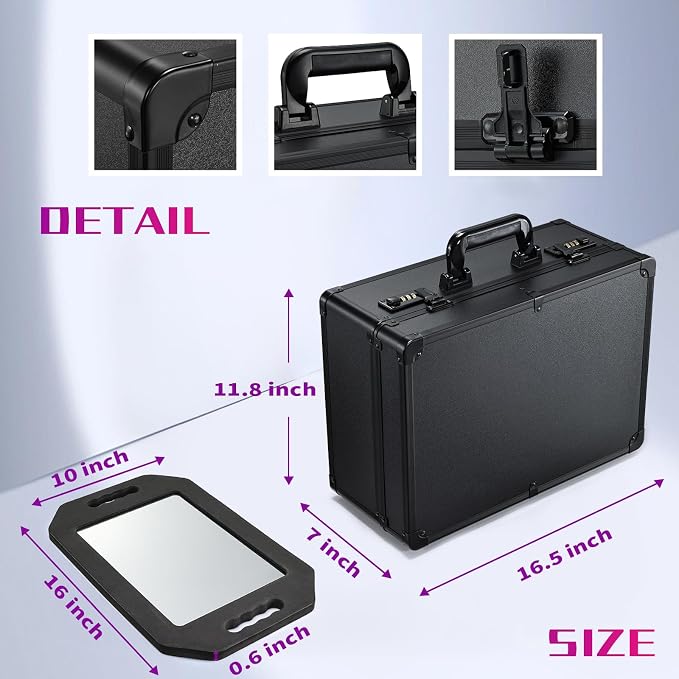 Barber Accessories Case, Profesional Barbers Briefcase Tool Case, Barber Cases for Clippers and Supplies, Hair Scissors Clippers Trimmer Organizer, Barbers Suitcase with Code Lock (Matte Black) - Image 7