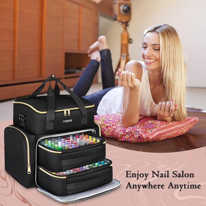 YOREPEK Extra Large Nail Polish Organizer Case for 96 to 100 Bottles (15ml) | Gel Polish Travel Case Bag with 2 Removable Pouches Fits Nail Supplies, Gel Nail Kit, UV lamp, Manicurist Nail Tech Gifts - Image 9